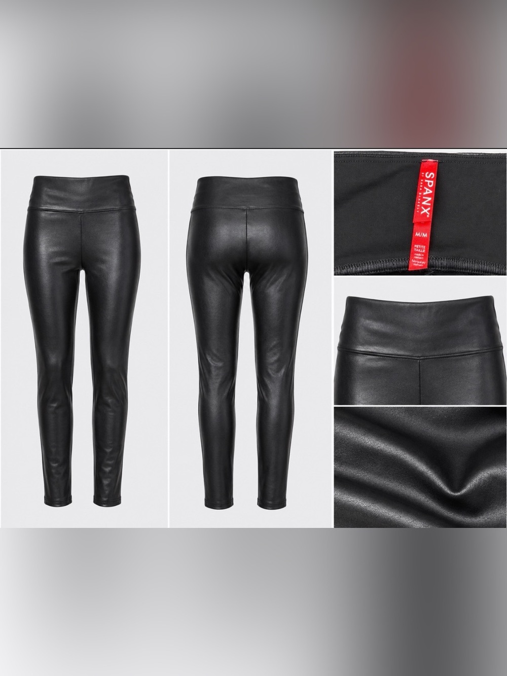 SPANX Black Coated Faux Leather Leggings Size: M Petite